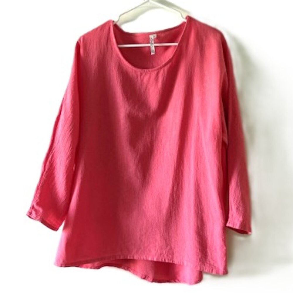 Lulu-B Coral Muslin Cotton Top with 3/4 Sleeves